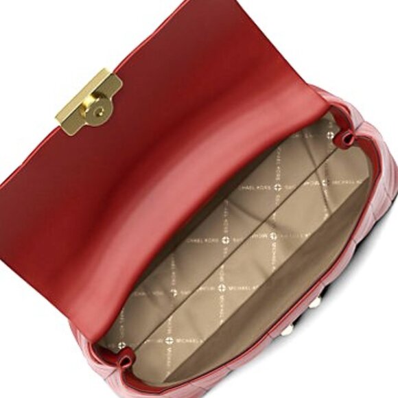 NWT ✅ Michael Kors TRIBECA Medium Quilted Top Handle Leather Satchel CRIMSON✨NWT - Picture 3 of 6